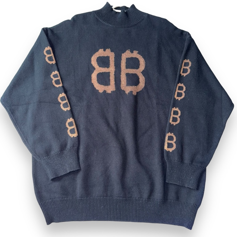 Balenciaga knitwear BB bitcoin logo turtle neck sweater men medium black